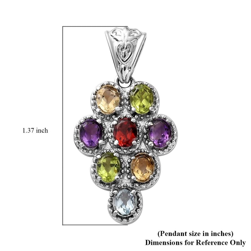 Multi Gemstone Pendant without Chain in Stainless Steel 3.00 ctw
