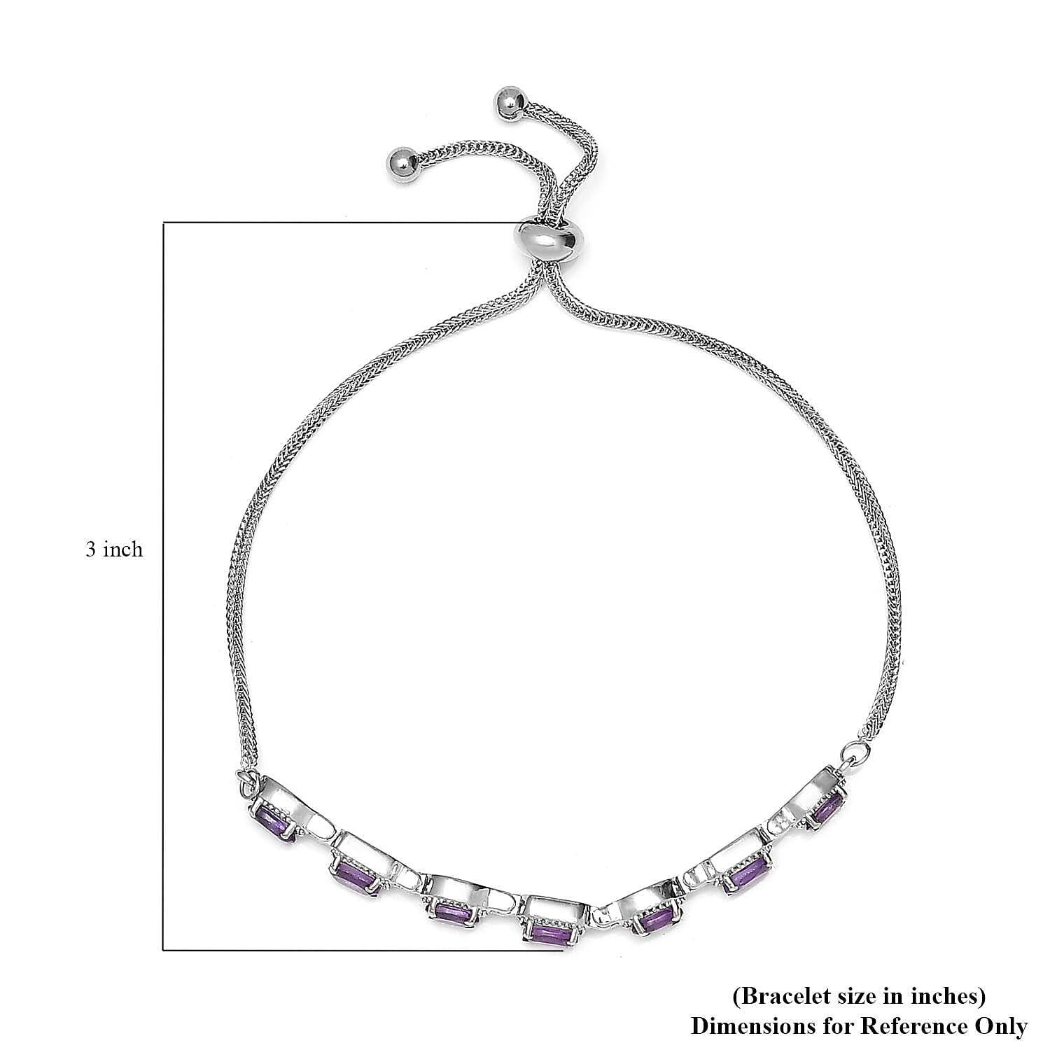 Amethyst Bolo Bracelet in Stainless Steel 2.85 ctw