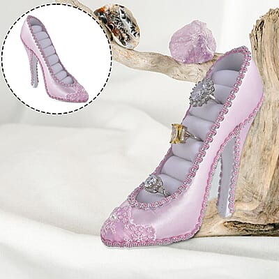 Pink with White Hand-made High-Heeled Shoes Shaped Ring Storage Rack