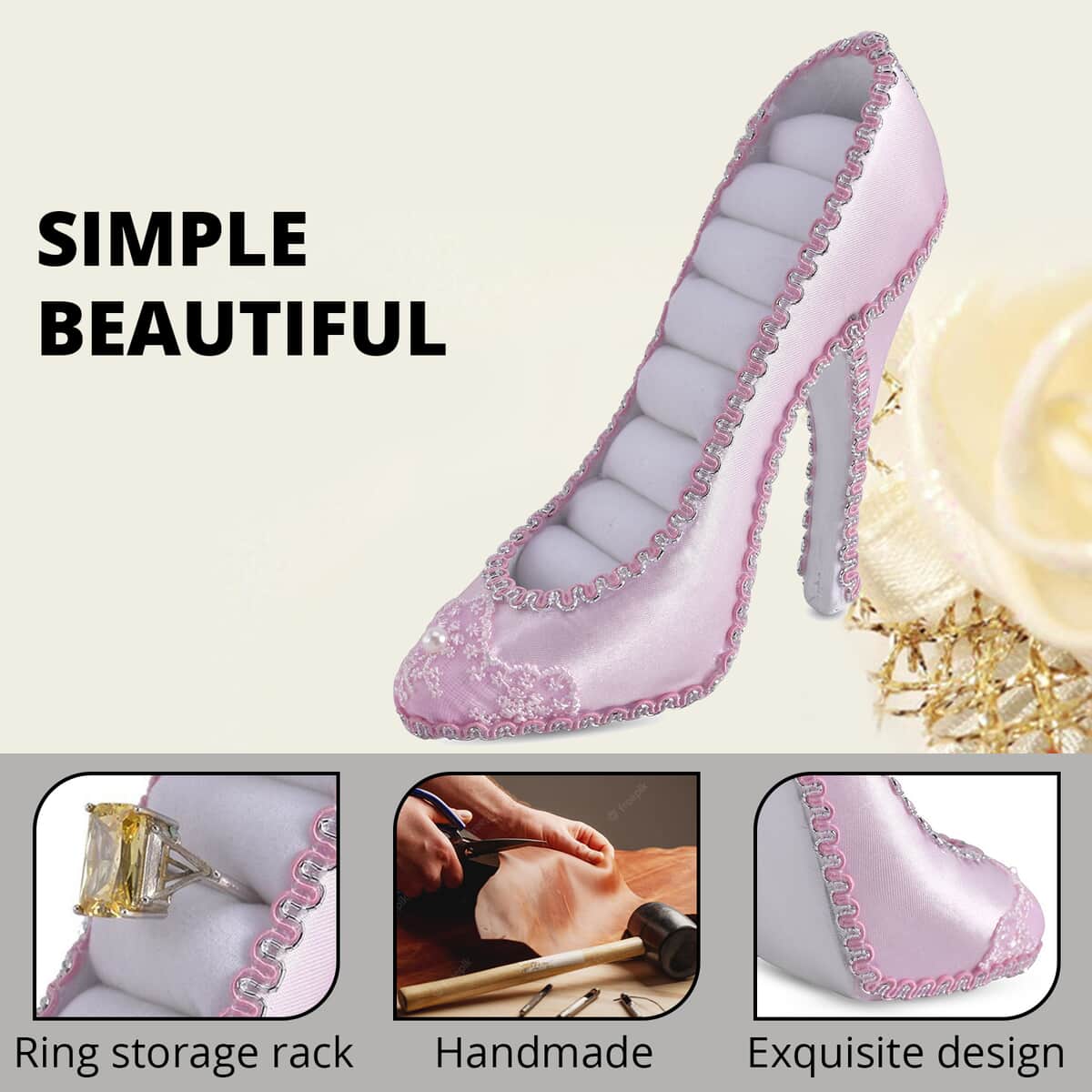 Pink with White Hand-made High-Heeled Shoes Shaped Ring Storage Rack (5.9"x1.6"x4.9") image number 2