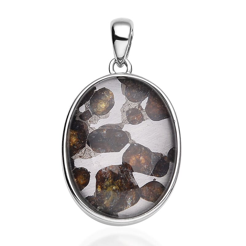 Marvelous Pallasite Pendant in Rhodium Over Sterling Silver 23.50 ctw