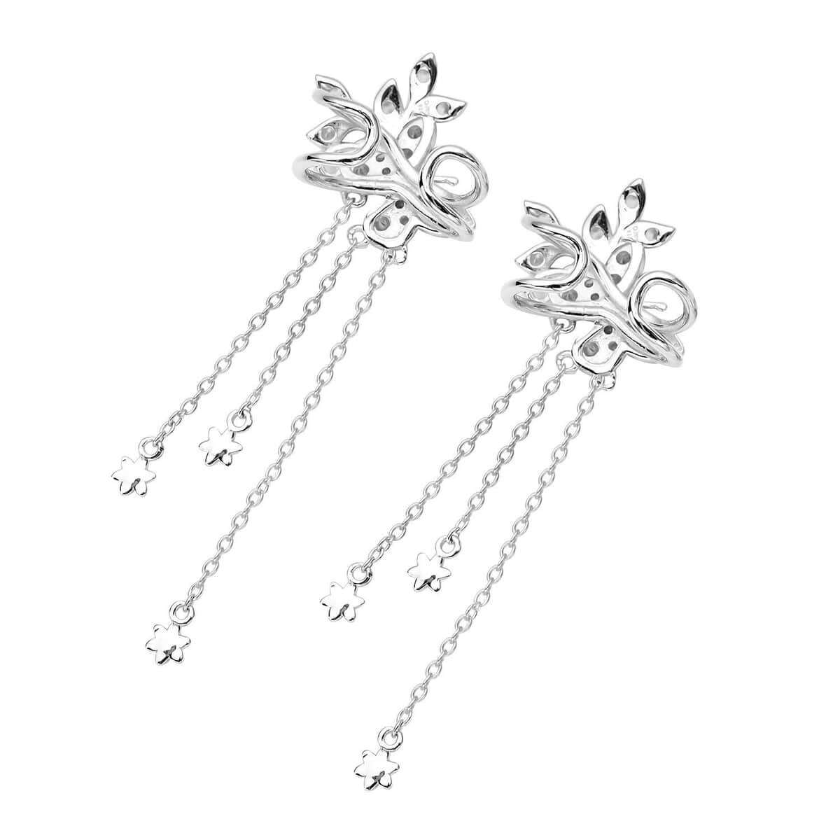 Simulated Diamond Butterfly Ear Cuffs in Rhodium Over Sterling Silver 1.25 ctw image number 2