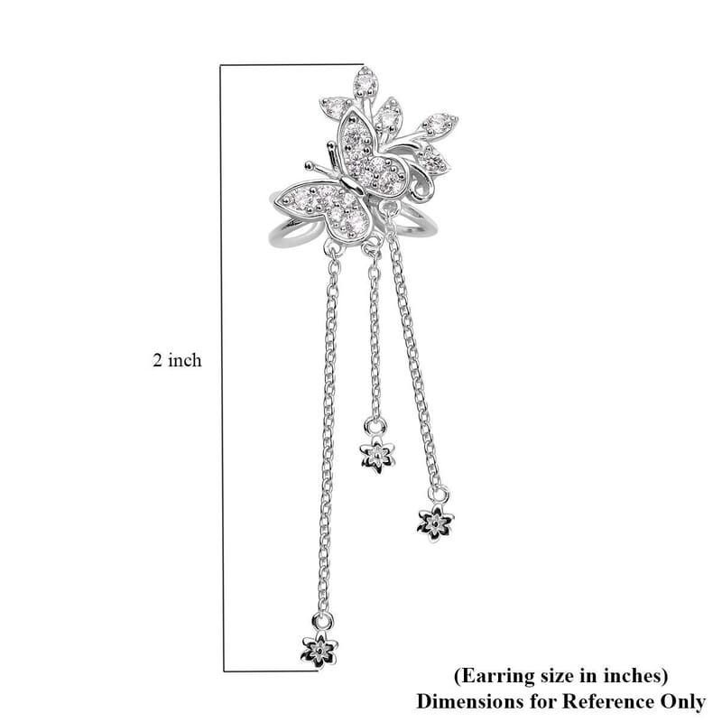 Simulated Diamond Butterfly Ear Cuffs in Rhodium Over Sterling Silver 1.25 ctw
