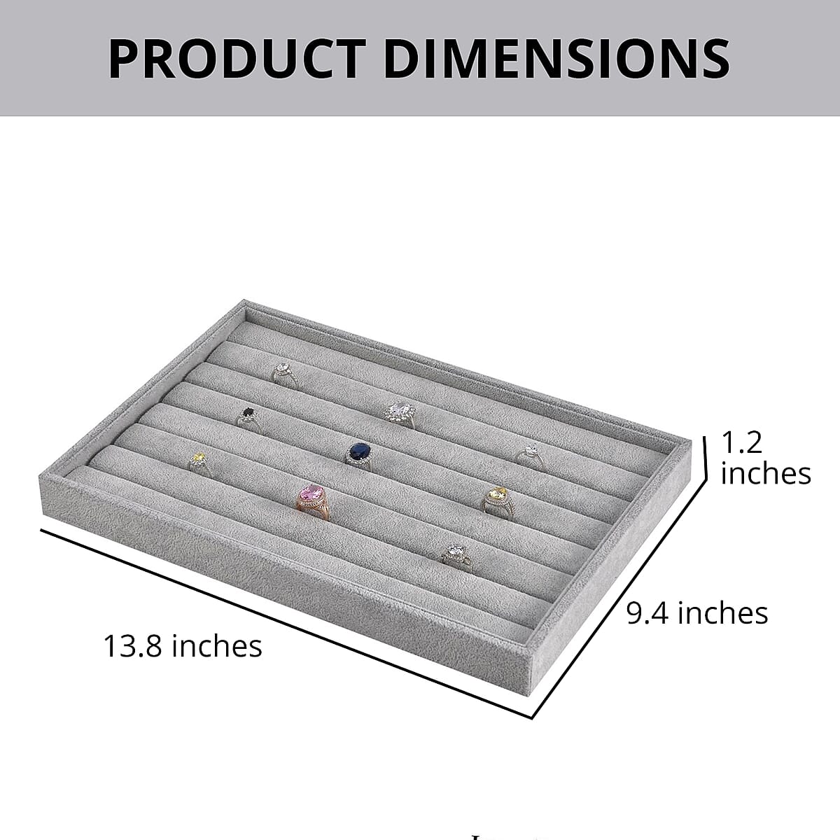 Grey Ice Velvet 7 Rows Ring Tray 13.8"x9.4"x1.2" image number 3