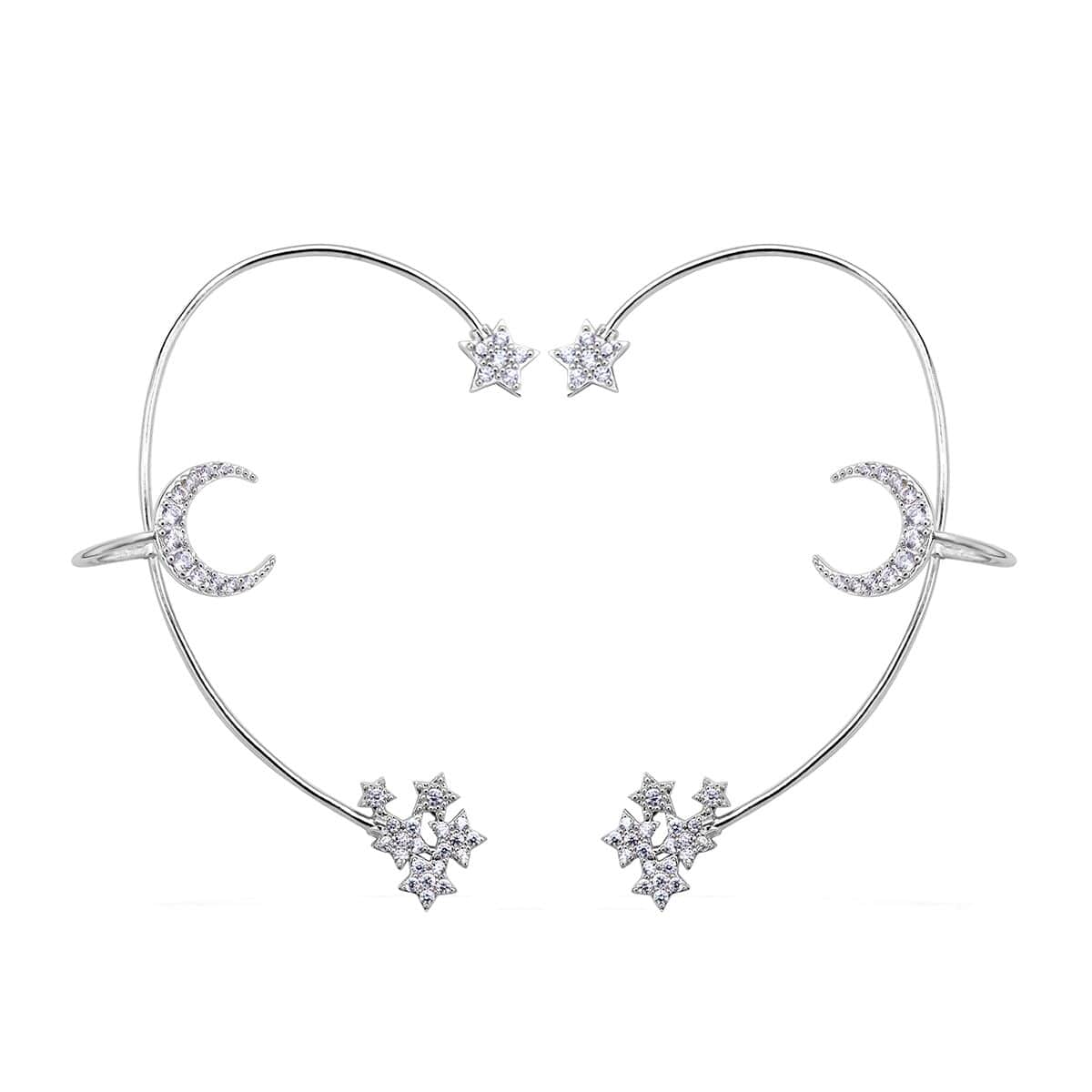 Simulated Diamond Celestial Moon & Star Ear Climbers in Rhodium Over Sterling Silver 1.35 ctw image number 0