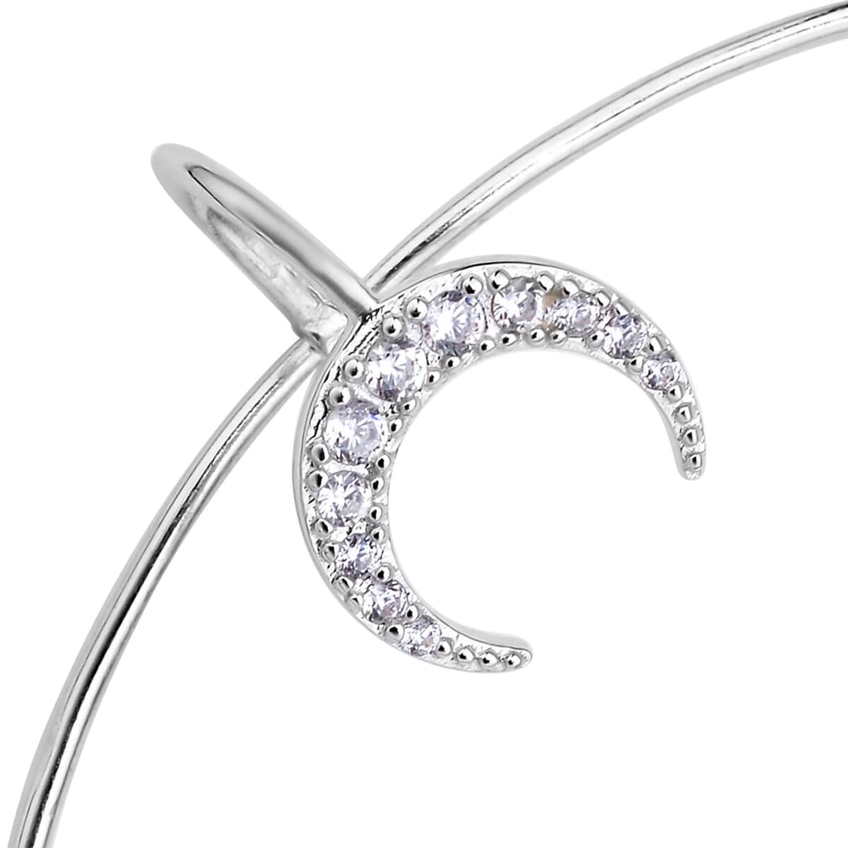 Simulated Diamond Celestial Moon & Star Ear Climbers in Rhodium Over Sterling Silver 1.35 ctw image number 2