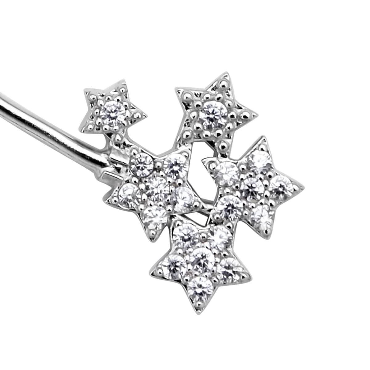Simulated Diamond Celestial Moon & Star Ear Climbers in Rhodium Over Sterling Silver 1.35 ctw image number 3