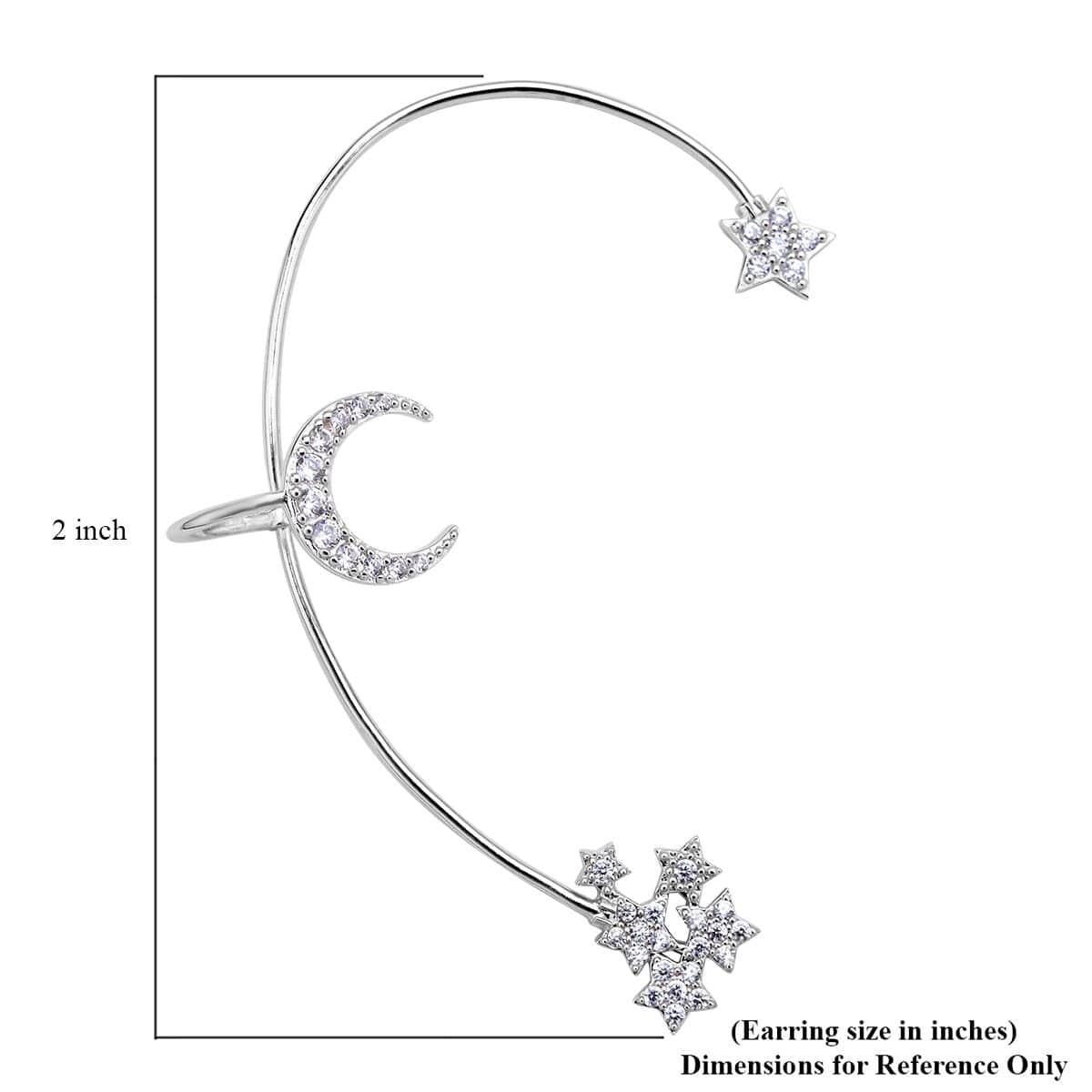 Simulated Diamond Celestial Moon & Star Ear Climbers in Rhodium Over Sterling Silver 1.35 ctw image number 5