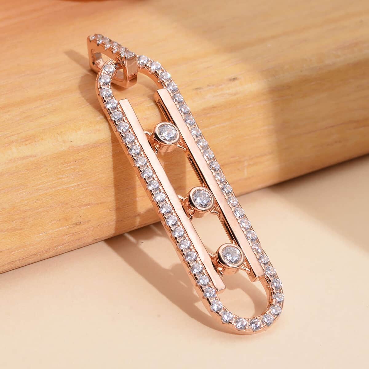 Sliding Simulated Diamond Pendant in 14K Rose Gold Over Sterling Silver 1.65 ctw image number 1