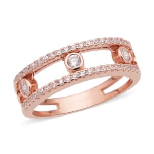 Sliding Simulated Diamond Ring in 14K Rose Gold Over Sterling Silver (Size 8.0) 0.85 ctw