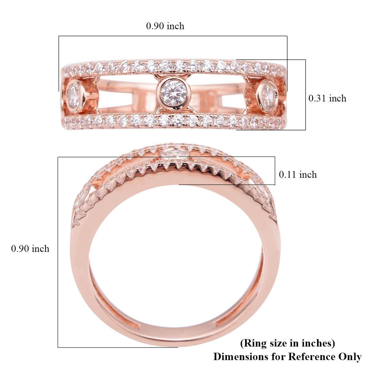 Buy Sliding Simulated Diamond Ring in 14K Rose Gold Over Sterling