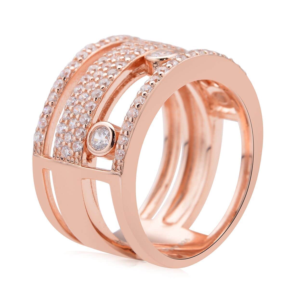 Sliding Simulated Diamond 3 Row Band Ring in 14K Rose Gold Over Sterling Silver (Size 7.0) 1.60 ctw image number 3