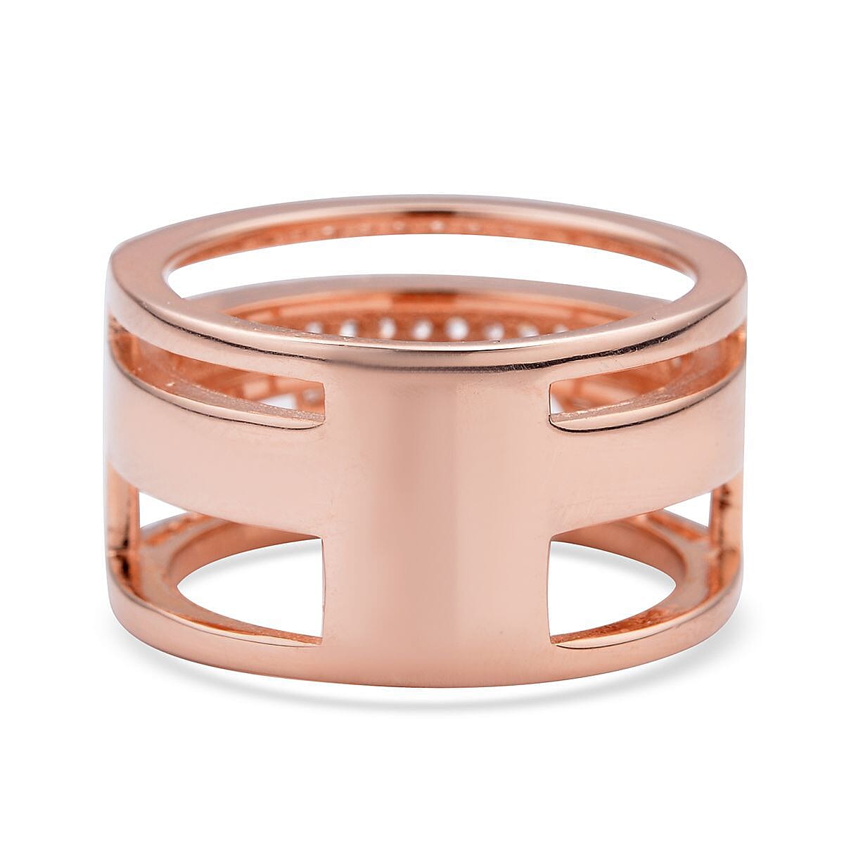 Sliding Simulated Diamond 3 Row Band Ring in 14K Rose Gold Over Sterling Silver (Size 7.0) 1.60 ctw