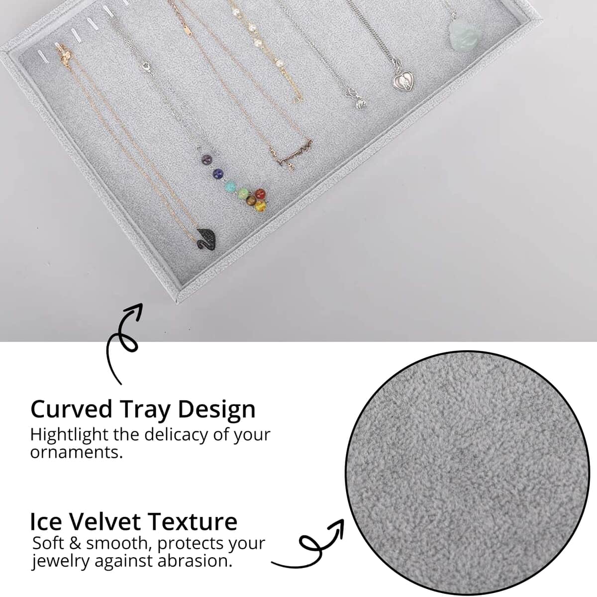 Gray Ice Velvet 20 Hooks Necklace Tray (13.8"x9.4"x1.2") image number 2