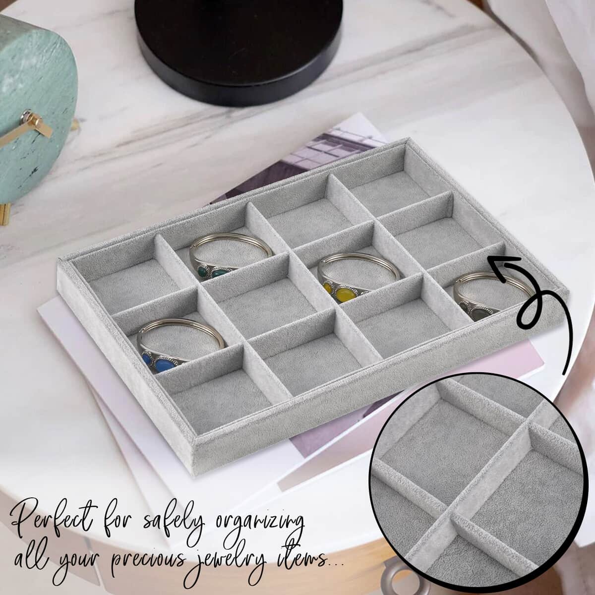 Gray Ice Velvet Removeable 12 Section Jewelry Tray (13.8"x9.4"x1.2") image number 1