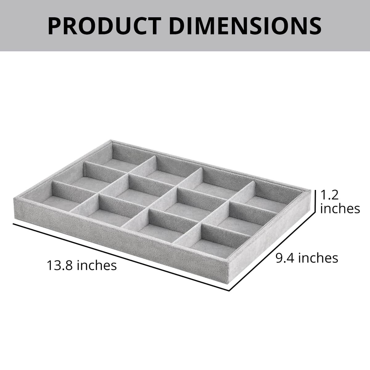 Gray Ice Velvet Removeable 12 Section Jewelry Tray (13.8"x9.4"x1.2") image number 3