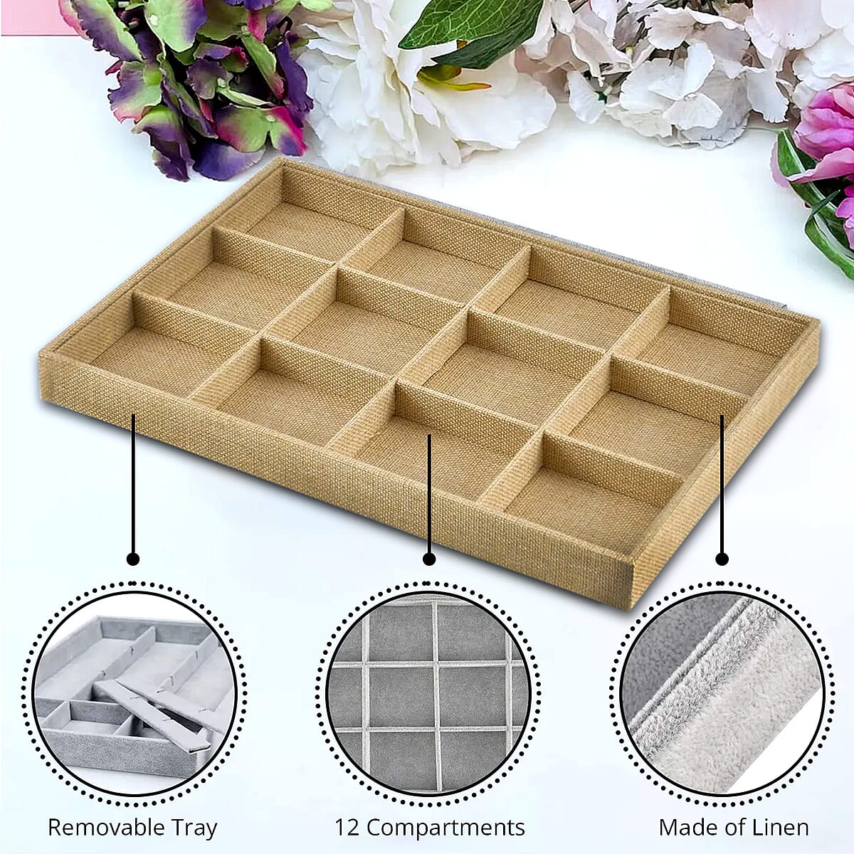 Khaki Linen Removeable 12 Section Tray image number 1