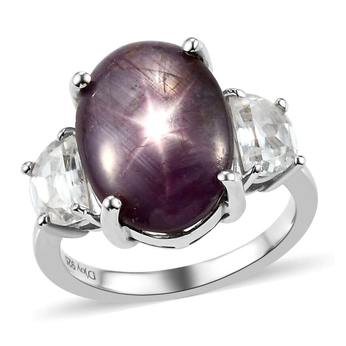 Indian Star Ruby and Natural White Zircon Ring in Platinum Over Sterling Silver 12.25 ctw image number 0