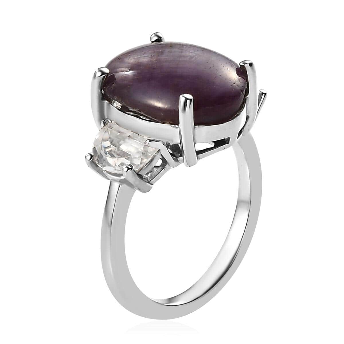 Indian Star Ruby and Natural White Zircon Ring in Platinum Over Sterling Silver 12.25 ctw image number 3