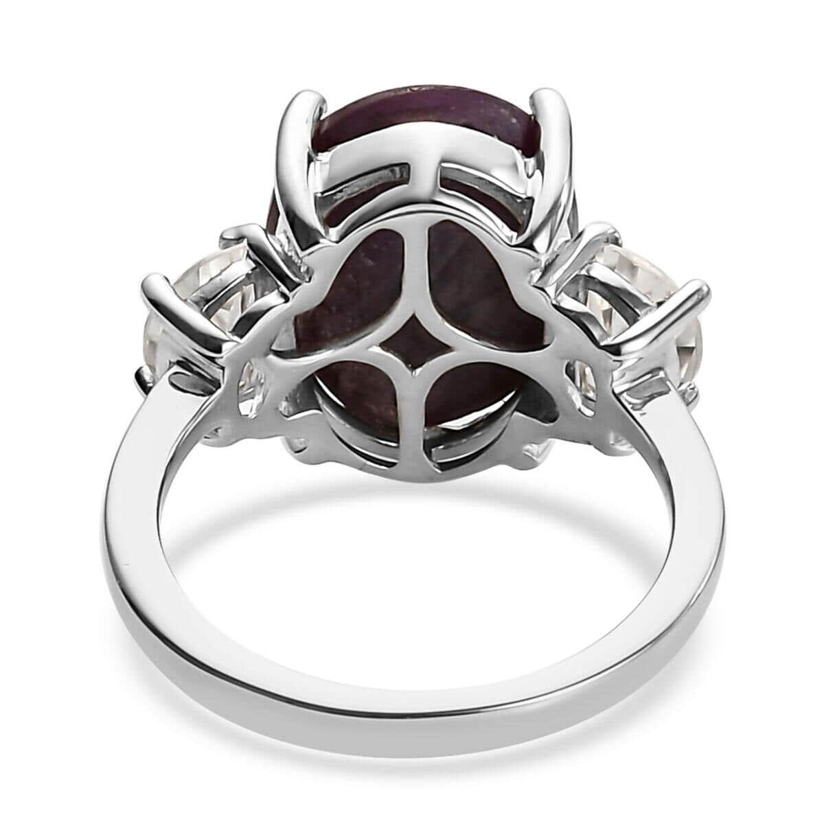 Indian Star Ruby and Natural White Zircon Ring in Platinum Over Sterling Silver 12.25 ctw image number 4