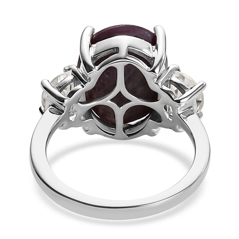 Indian Star Ruby and Natural White Zircon Ring in Platinum Over Sterling Silver (Size 10.0) 12.25 ctw
