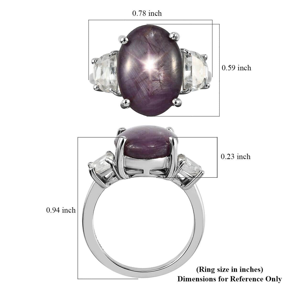 Indian Star Ruby and Natural White Zircon Ring in Platinum Over Sterling Silver 12.25 ctw image number 5