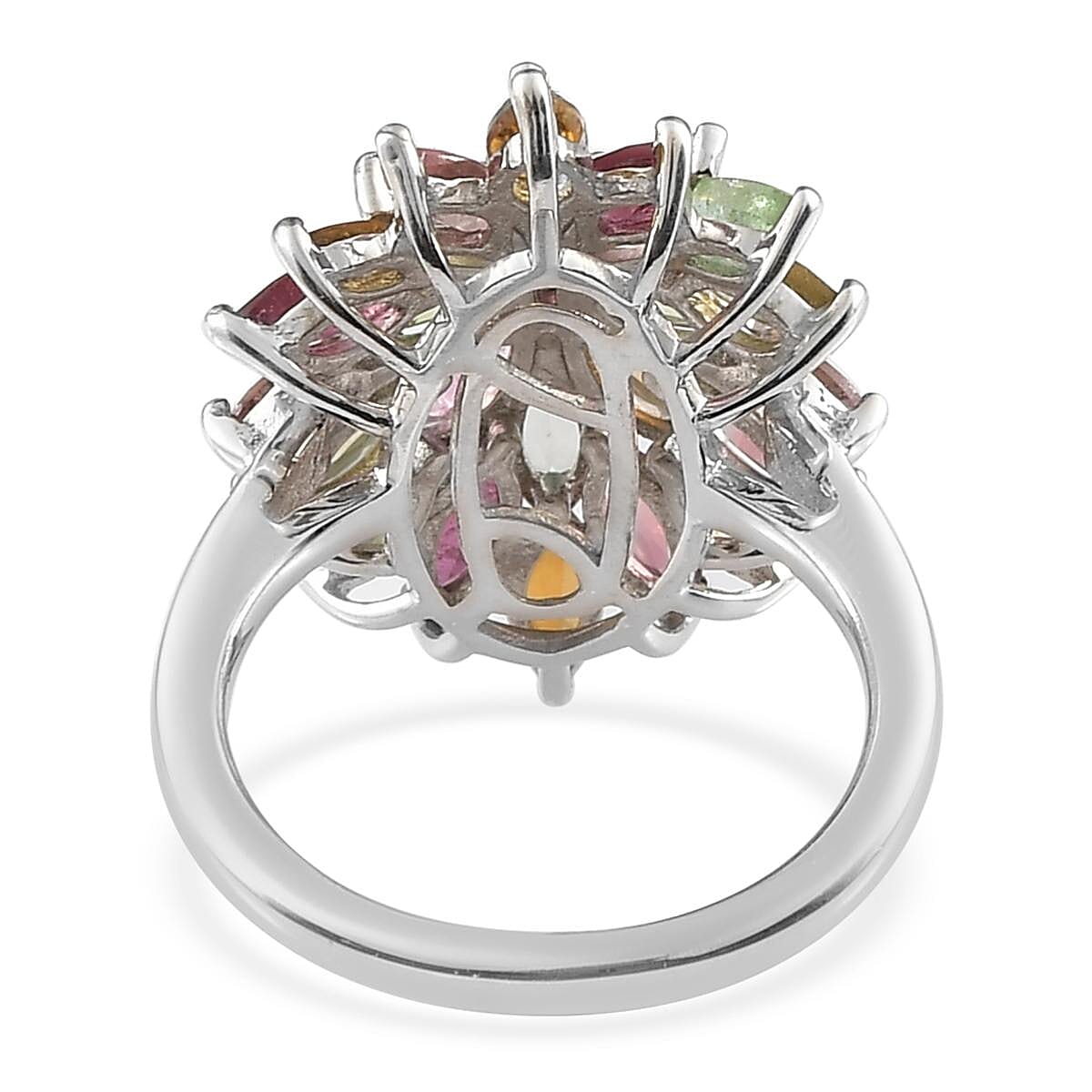 Multi-Tourmaline Floral Spray Ring in Platinum Over Sterling Silver (Size 10.0) 3.00 ctw