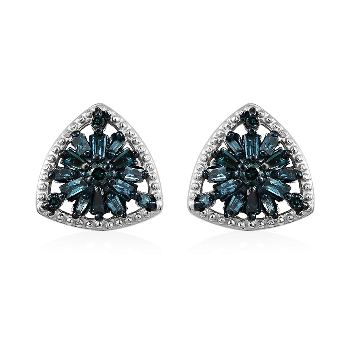Blue Diamond Stud Earrings in Rhodium and Platinum Over Sterling Silver 0.50 ctw image number 0