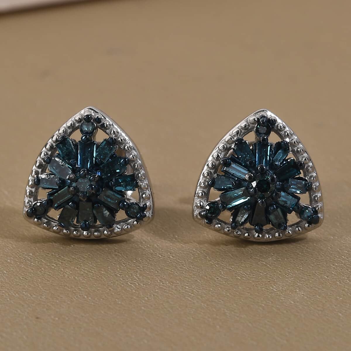 Blue Diamond Stud Earrings in Rhodium and Platinum Over Sterling Silver 0.50 ctw image number 1