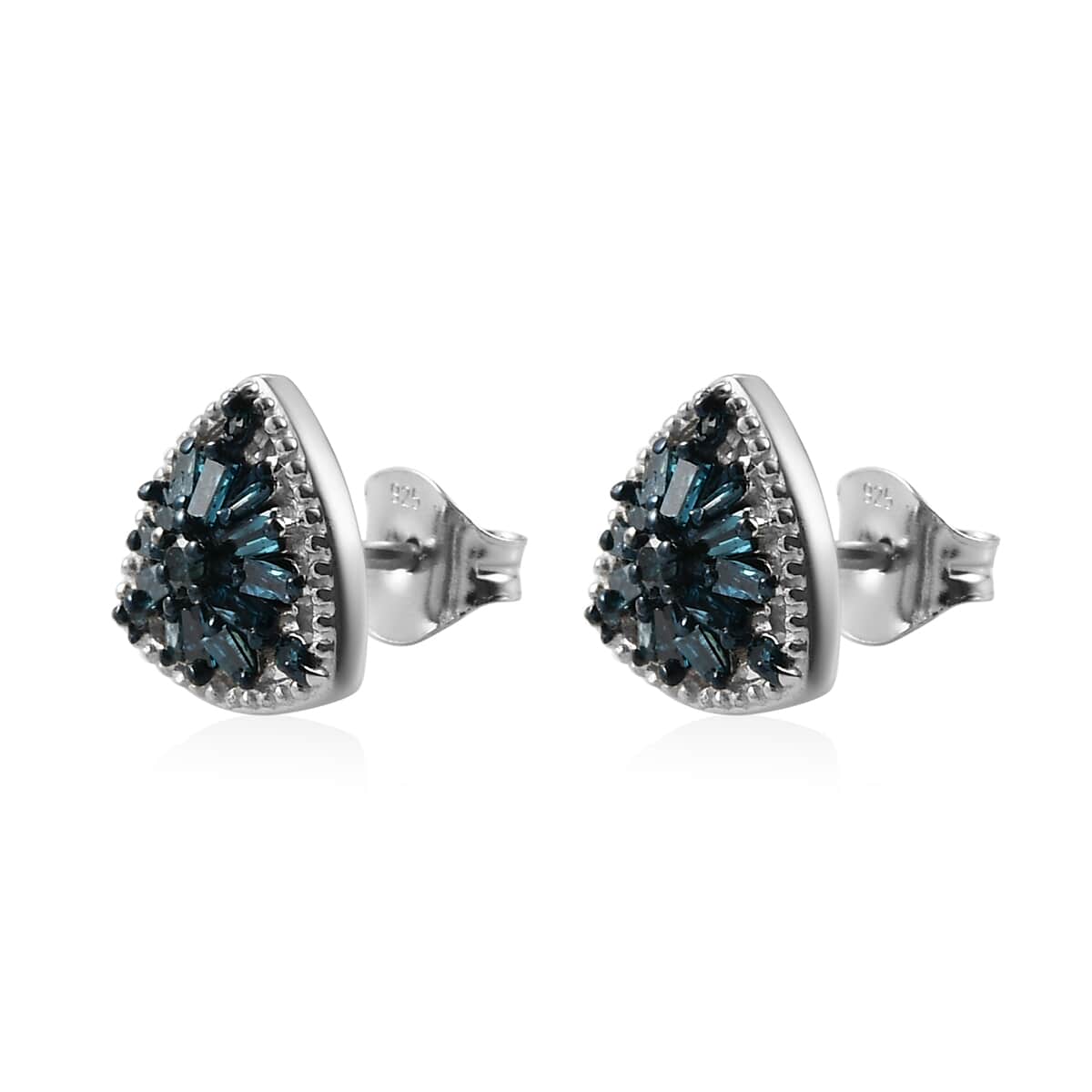 Blue Diamond Stud Earrings in Rhodium and Platinum Over Sterling Silver 0.50 ctw image number 3