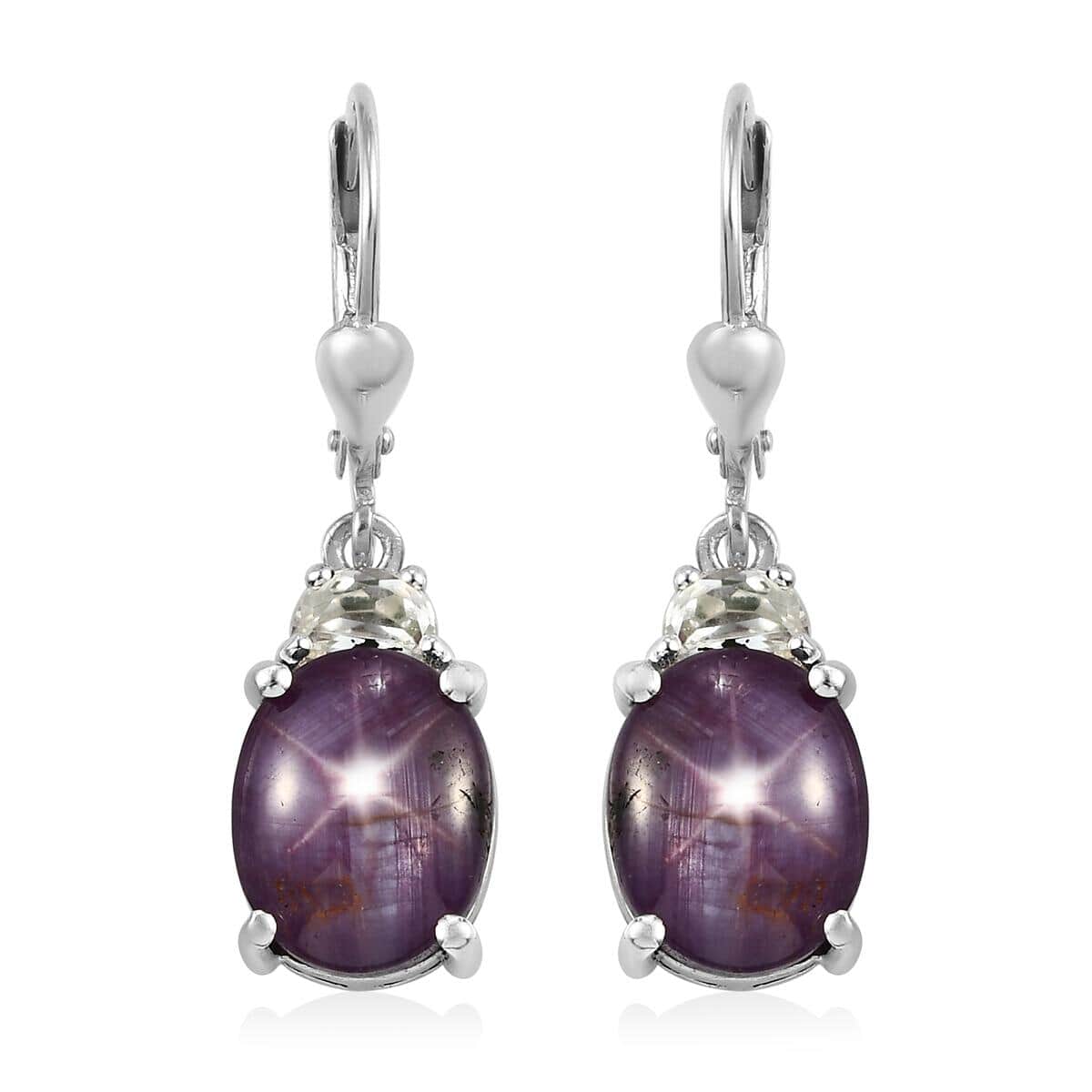 Indian Star Ruby and Natural White Zircon Lever Back Earrings in Platinum Over Sterling Silver 13.90 ctw image number 0