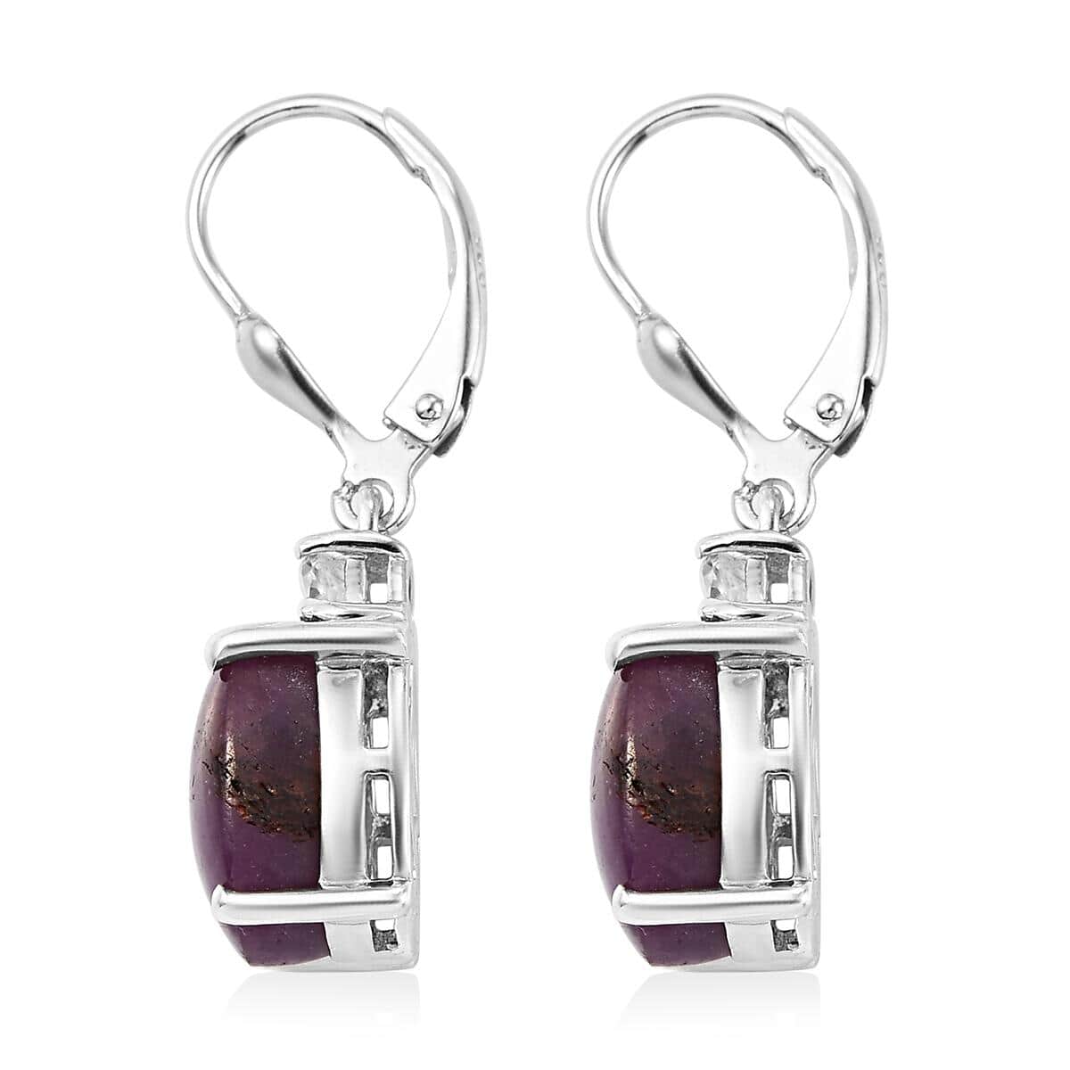Indian Star Ruby and Natural White Zircon Lever Back Earrings in Platinum Over Sterling Silver 13.90 ctw image number 3