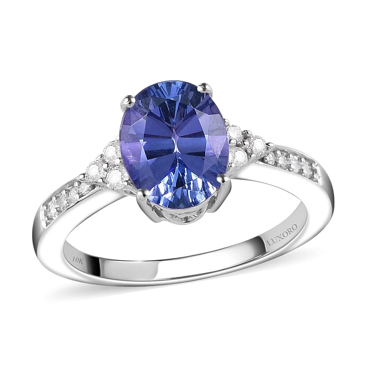 LUXORO 10K White Gold Concave Cut Premium Tanzanite and Diamond Ring (Size 10.0) 2.60 Grams 2.10 ctw image number 0