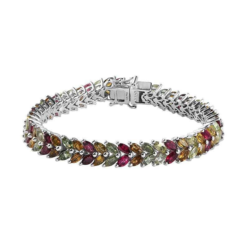 Multi-Tourmaline Double-Row Bracelet in Platinum Over Sterling Silver (6.50 In) 13.50 ctw