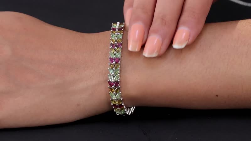 Multi-Tourmaline  Bracelet (Size - 6.5) in Platinum Overlay Sterling Silver 13.16 ctw