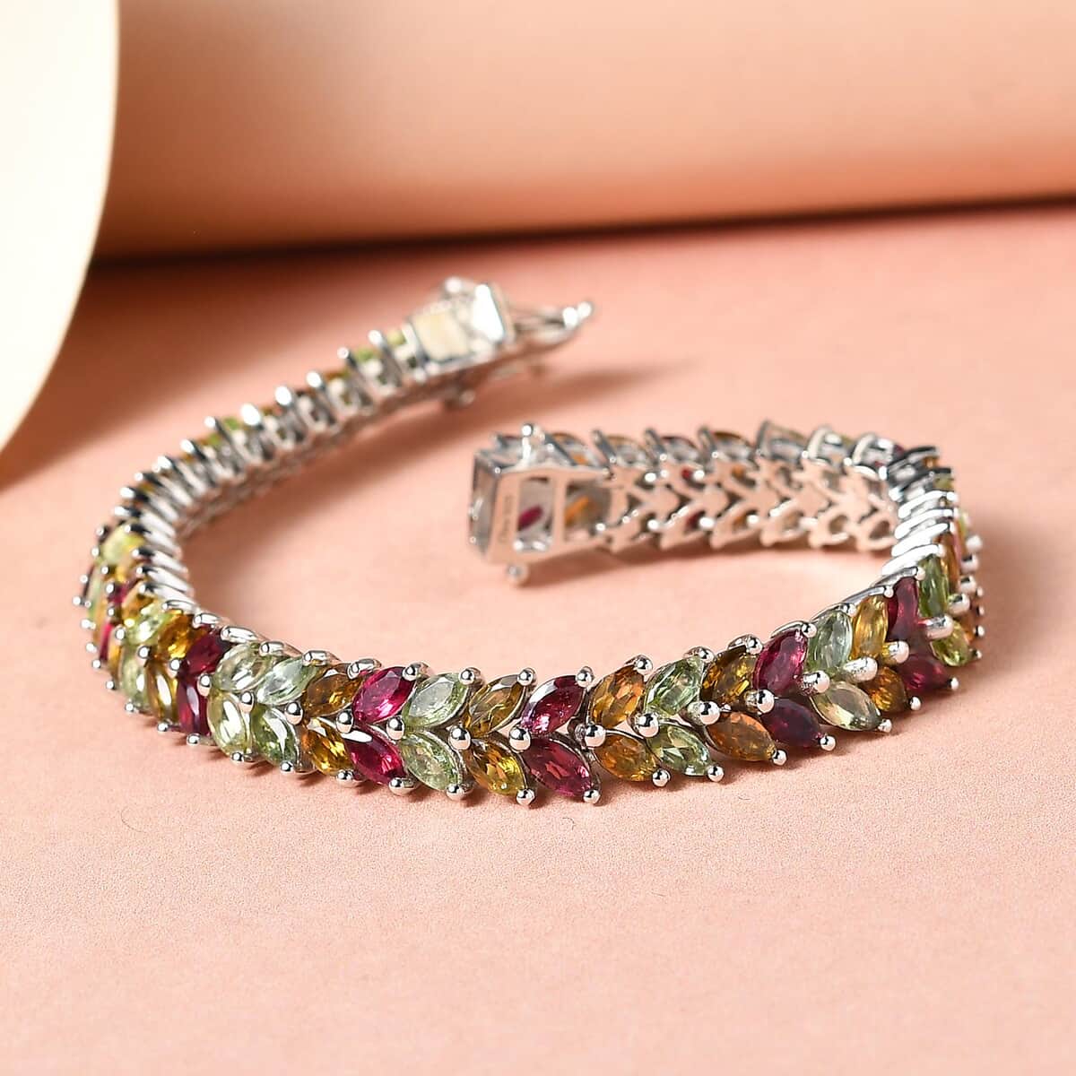 Multi-Tourmaline  Bracelet (Size - 6.5) in Platinum Overlay Sterling Silver 13.16 ctw image number 1