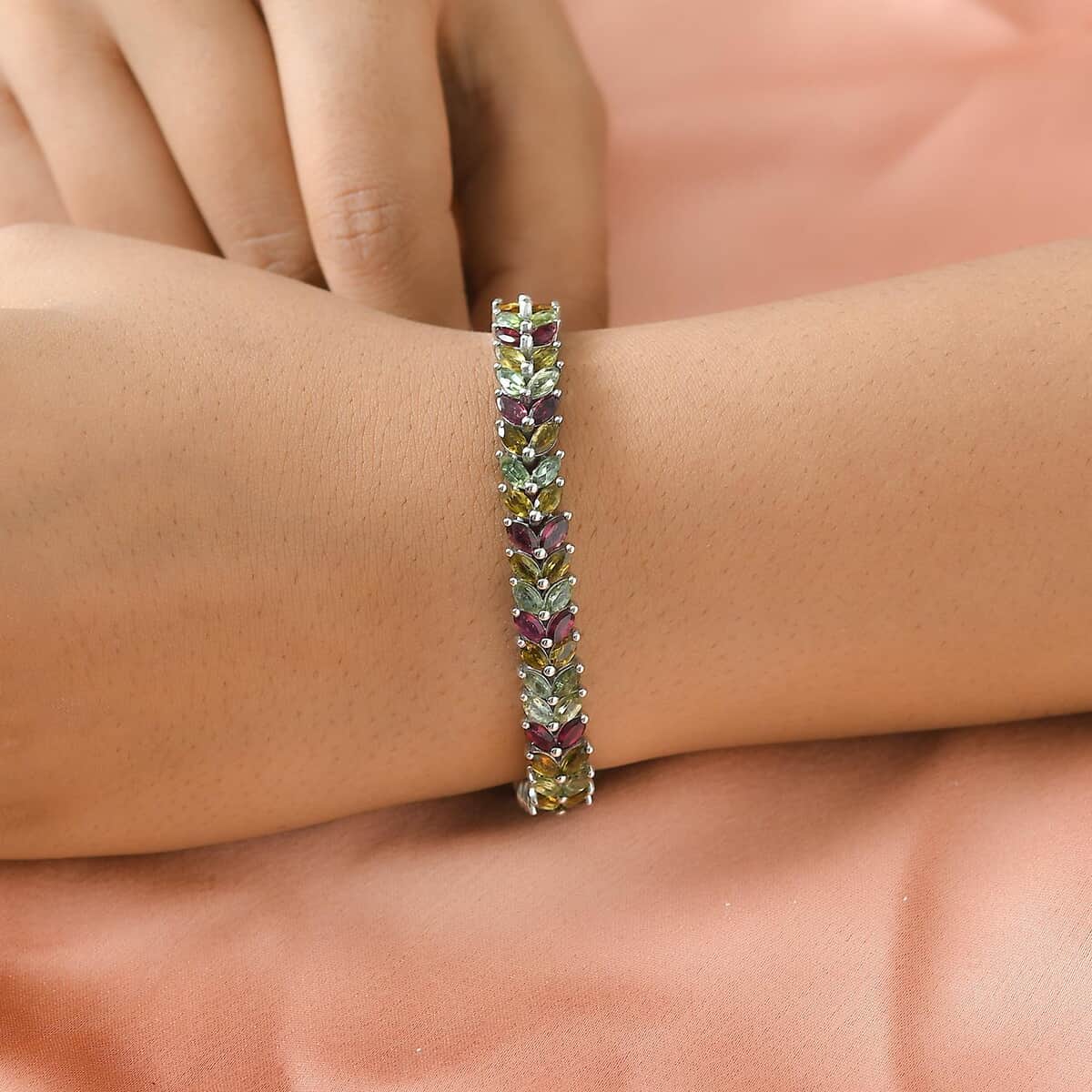 Multi-Tourmaline  Bracelet (Size - 6.5) in Platinum Overlay Sterling Silver 13.16 ctw image number 2