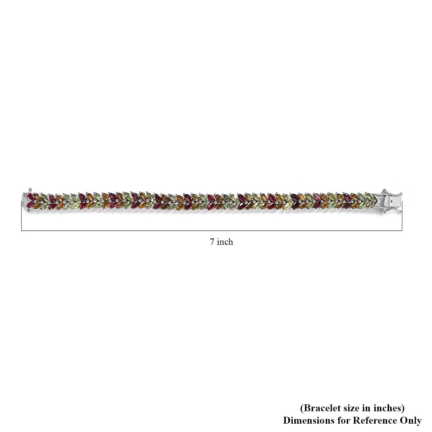 Multi-Tourmaline Double-Row Bracelet in Platinum Over Sterling Silver (6.50 In) 13.50 ctw