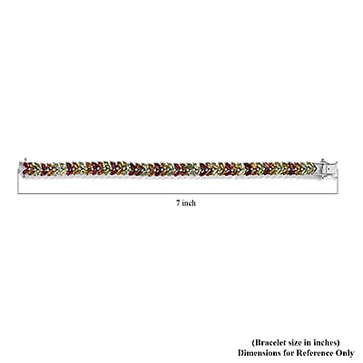 Multi-Tourmaline Double-Row Bracelet in Platinum Over Sterling Silver (6.50 In) 13.50 ctw
