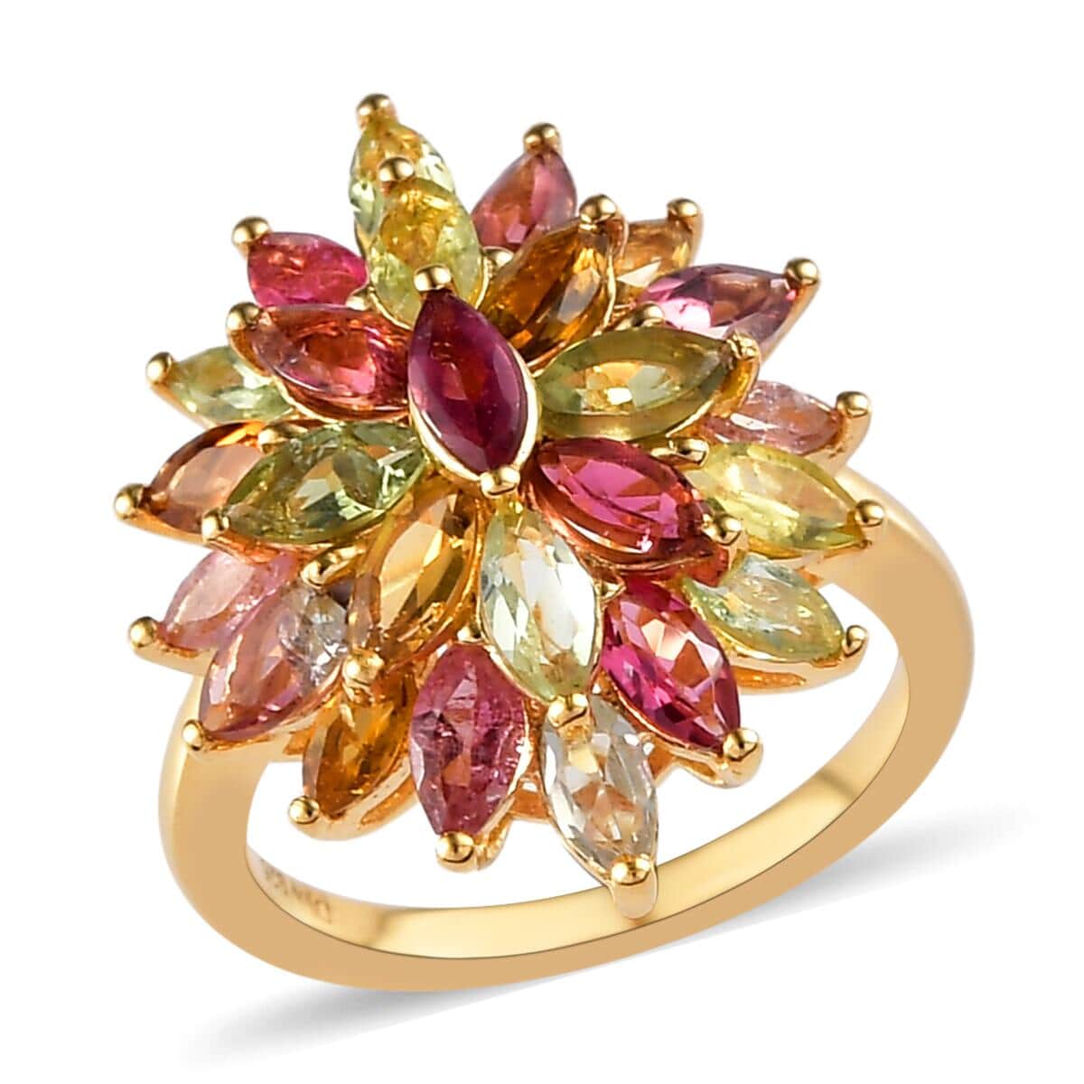 Multi-Tourmaline Floral Spray Ring in Vermeil Yellow Gold Over Sterling Silver (Size 6.0) 3.00 ctw image number 0