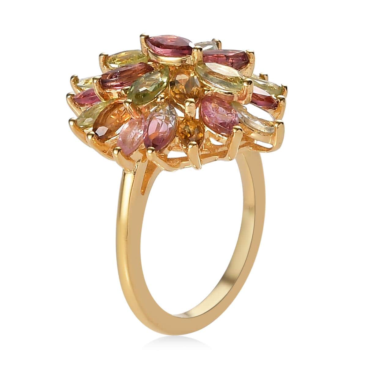 Multi-Tourmaline Floral Spray Ring in Vermeil Yellow Gold Over Sterling Silver (Size 6.0) 3.00 ctw image number 3