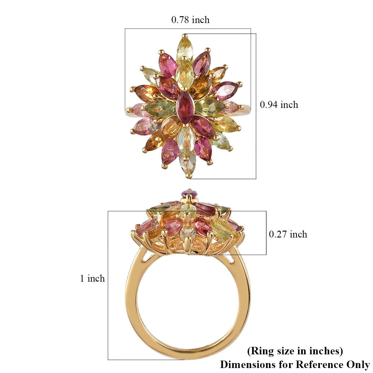Multi-Tourmaline Floral Spray Ring in Vermeil Yellow Gold Over Sterling Silver (Size 6.0) 3.00 ctw image number 5