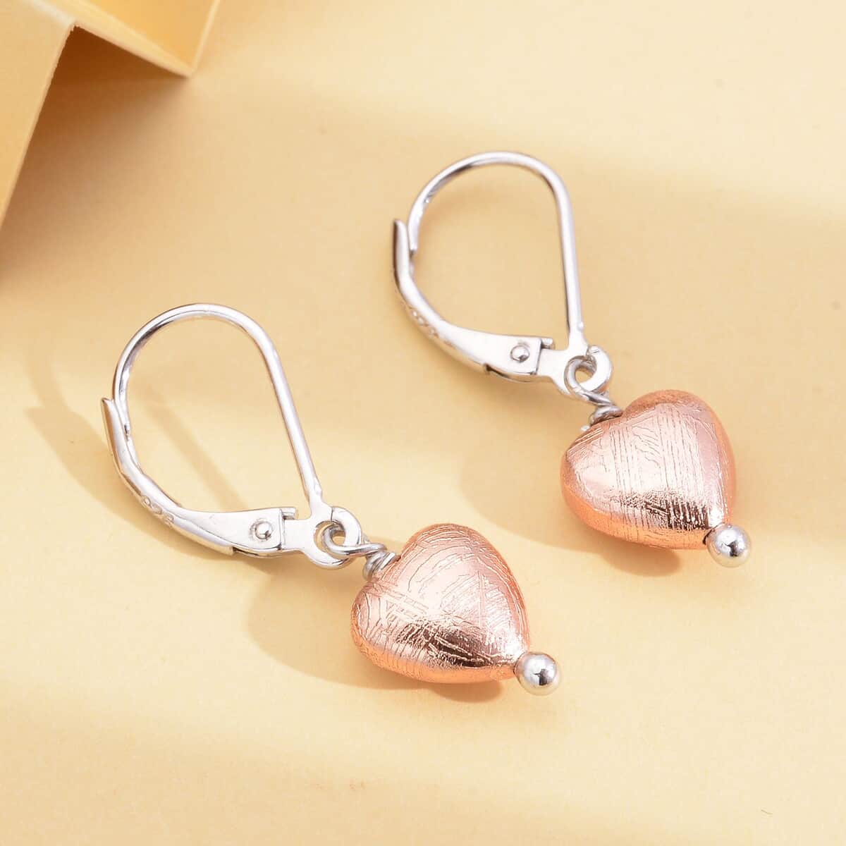 Marvelous Meteorites Lever Back Heart Earrings in Rhodium Over Sterling Silver image number 1