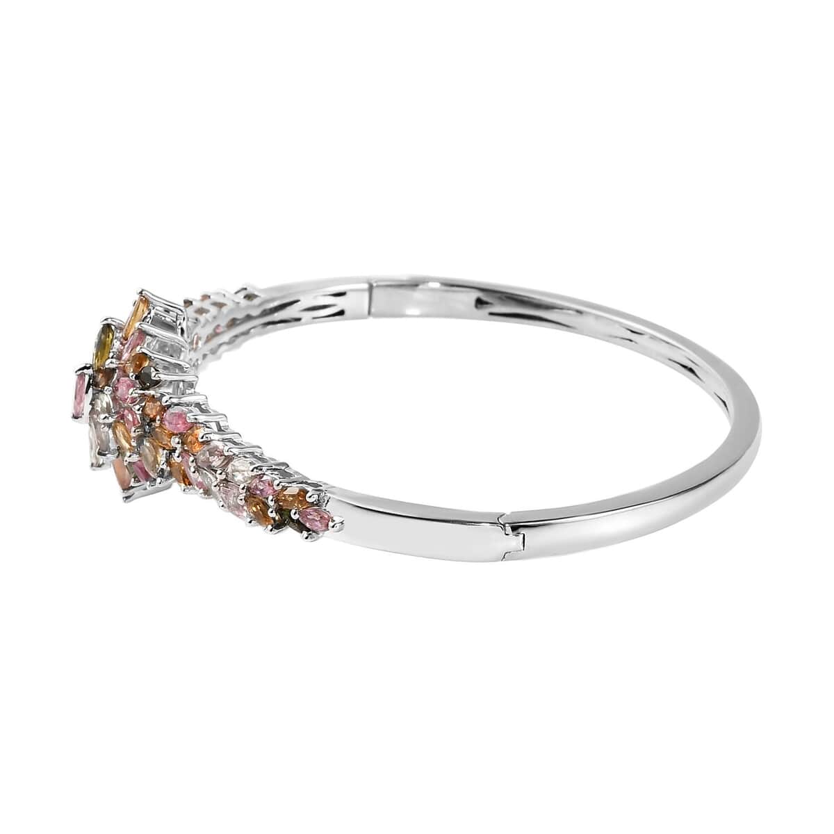 Multi-Tourmaline Floral Spray Bangle Bracelet in Platinum Over Sterling Silver (7.25 In) 7.35 ctw image number 3