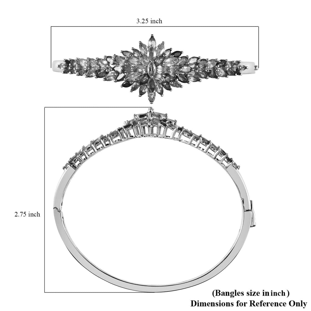 Multi-Tourmaline Floral Spray Bangle Bracelet in Platinum Over Sterling Silver (7.25 In) 7.35 ctw image number 5