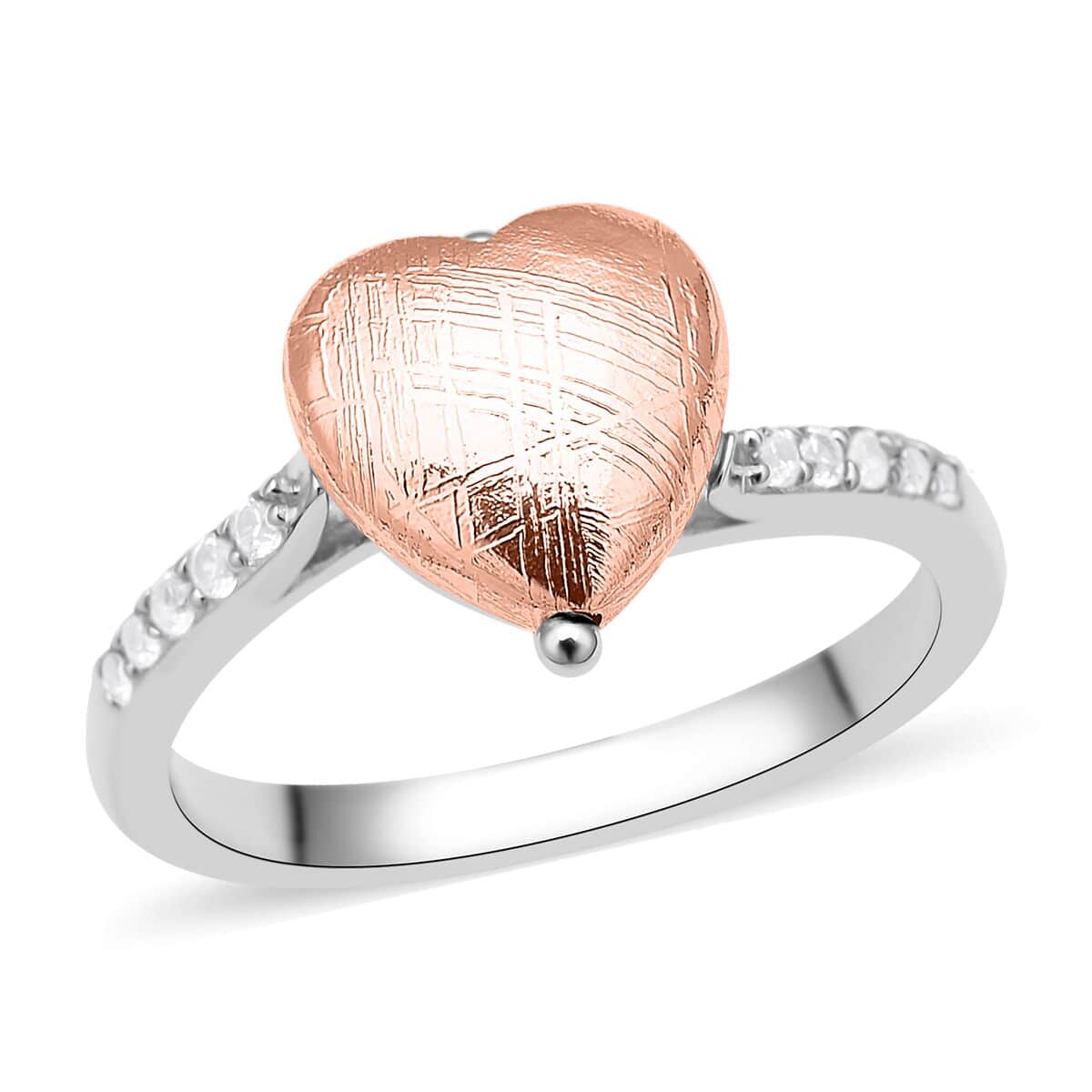 Marvelous Meteorites and White Zircon Heart Ring in Rhodium Over Sterling Silver (Size 10.0) 0.25 ctw image number 0