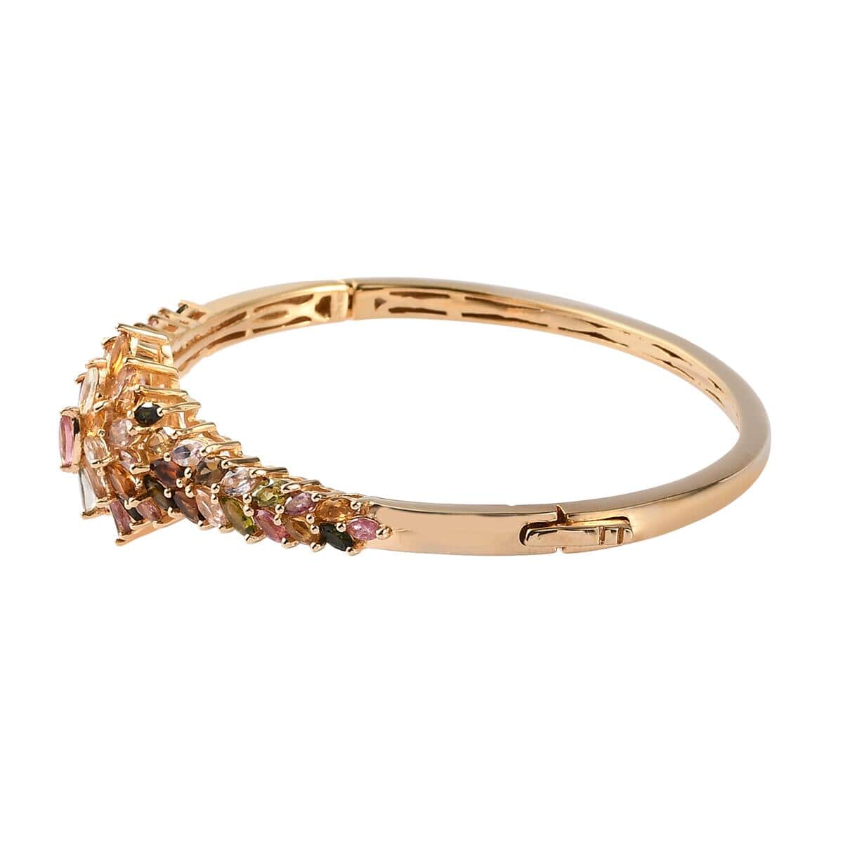 Multi-Tourmaline Floral Spray Bangle Bracelet in Vermeil Yellow Gold Over Sterling Silver (7.25 In) 7.35 ctw image number 3
