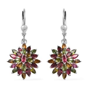 Multi-Tourmaline Floral Spray Earrings in Platinum Over Sterling Silver 4.40 ctw