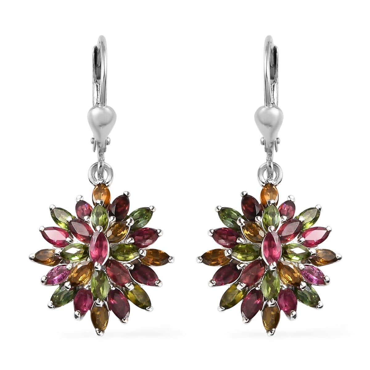 Multi-Tourmaline Floral Spray Earrings in Platinum Over Sterling Silver 4.40 ctw image number 0