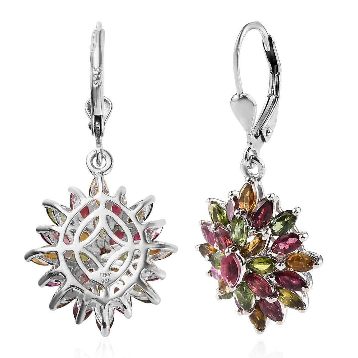 Multi-Tourmaline Floral Spray Earrings in Platinum Over Sterling Silver 4.40 ctw image number 3